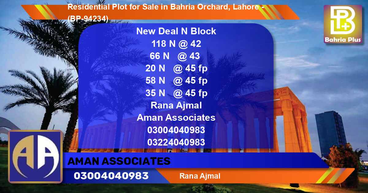 Residential Plot for Sale in Bahria Orchard, Lahore - (BP-94234)