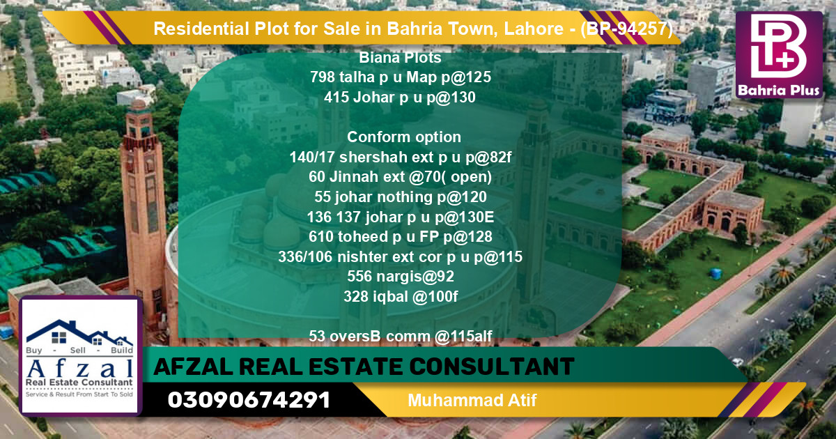 Residential Plot for Sale in Bahria Town, Lahore - (BP-94257)