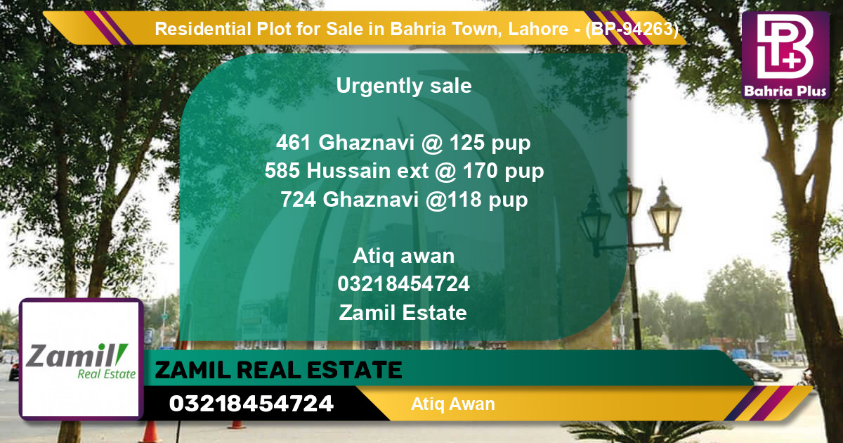 Residential Plot for Sale in Bahria Town, Lahore - (BP-94263)