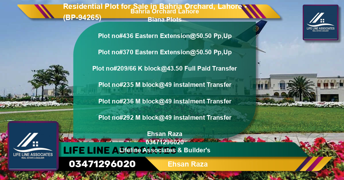 Residential Plot for Sale in Bahria Orchard, Lahore - (BP-94265)