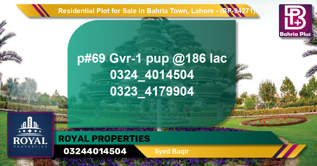 Residential Plot for Sale in Bahria Town, Lahore - (BP-94271)