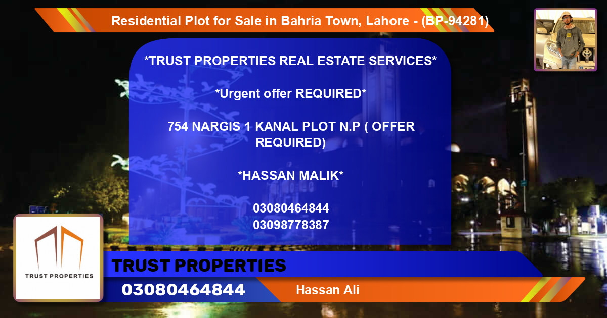 Residential Plot for Sale in Bahria Town, Lahore - (BP-94281)