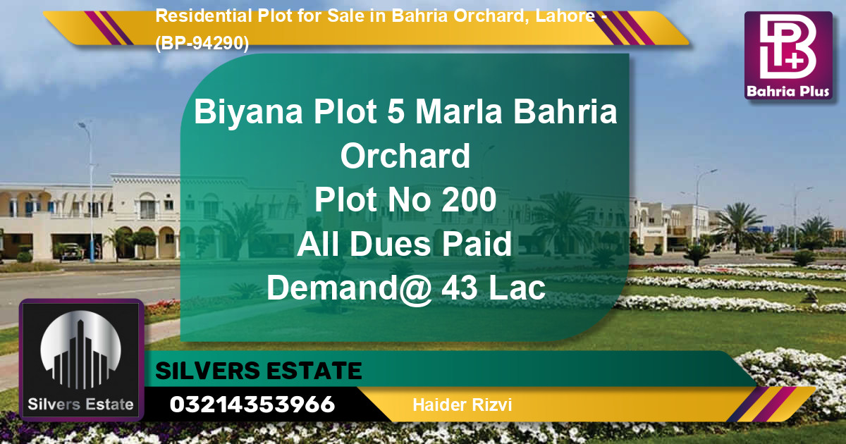 Residential Plot for Sale in Bahria Orchard, Lahore - (BP-94290)