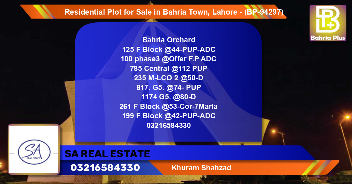 Residential Plot for Sale in Bahria Town, Lahore - (BP-94297)