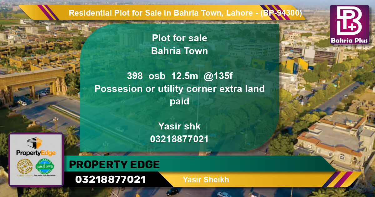 Residential Plot for Sale in Bahria Town, Lahore - (BP-94300)
