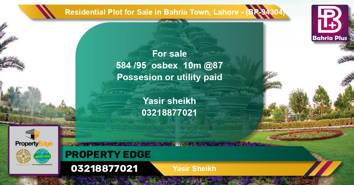 Residential Plot for Sale in Bahria Town, Lahore - (BP-94304)