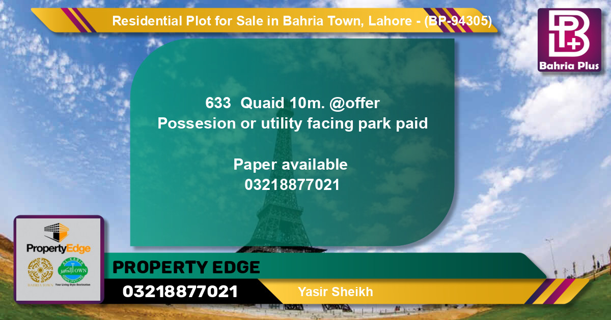 Residential Plot for Sale in Bahria Town, Lahore - (BP-94305)