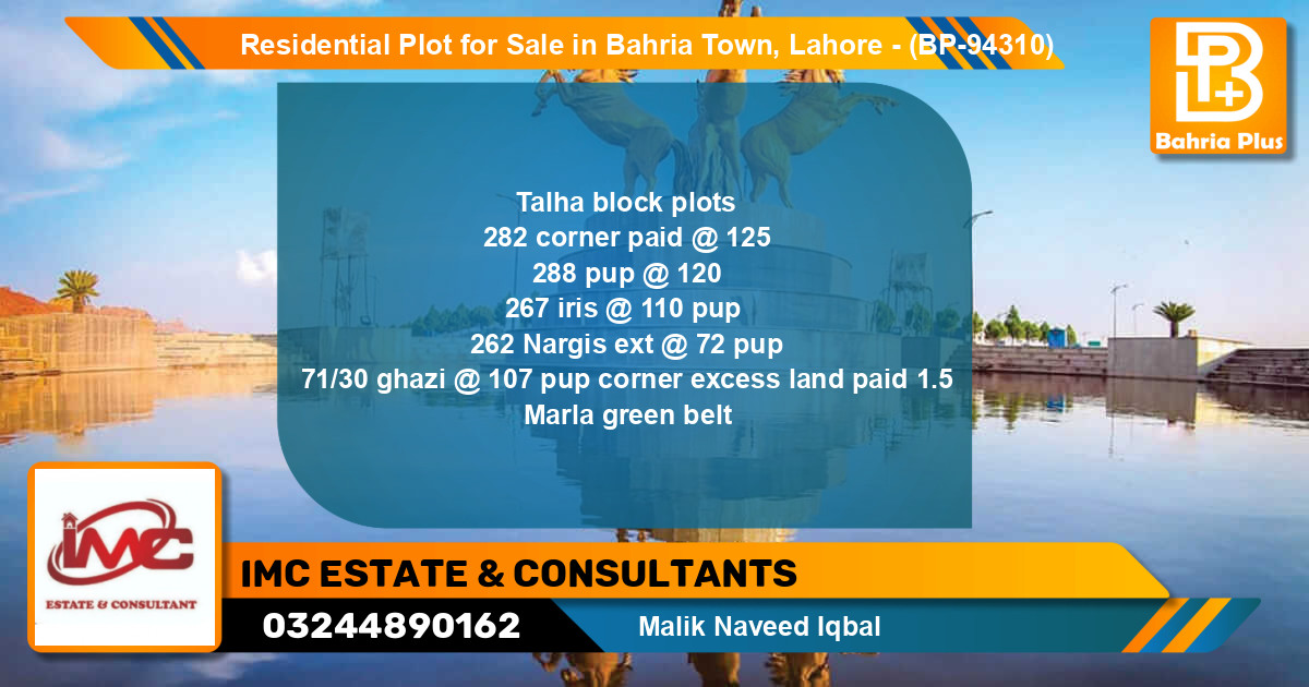 Residential Plot for Sale in Bahria Town, Lahore - (BP-94310)