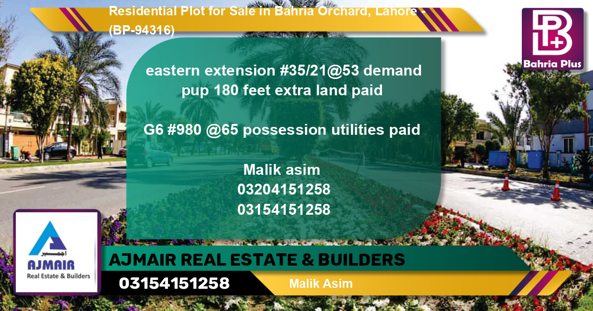 Residential Plot for Sale in Bahria Orchard, Lahore - (BP-94316)