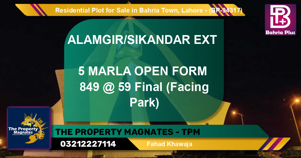Residential Plot for Sale in Bahria Town, Lahore - (BP-94317)