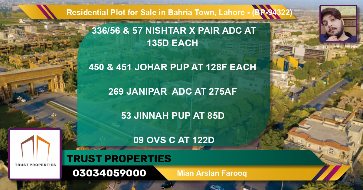 Residential Plot for Sale in Bahria Town, Lahore - (BP-94322)
