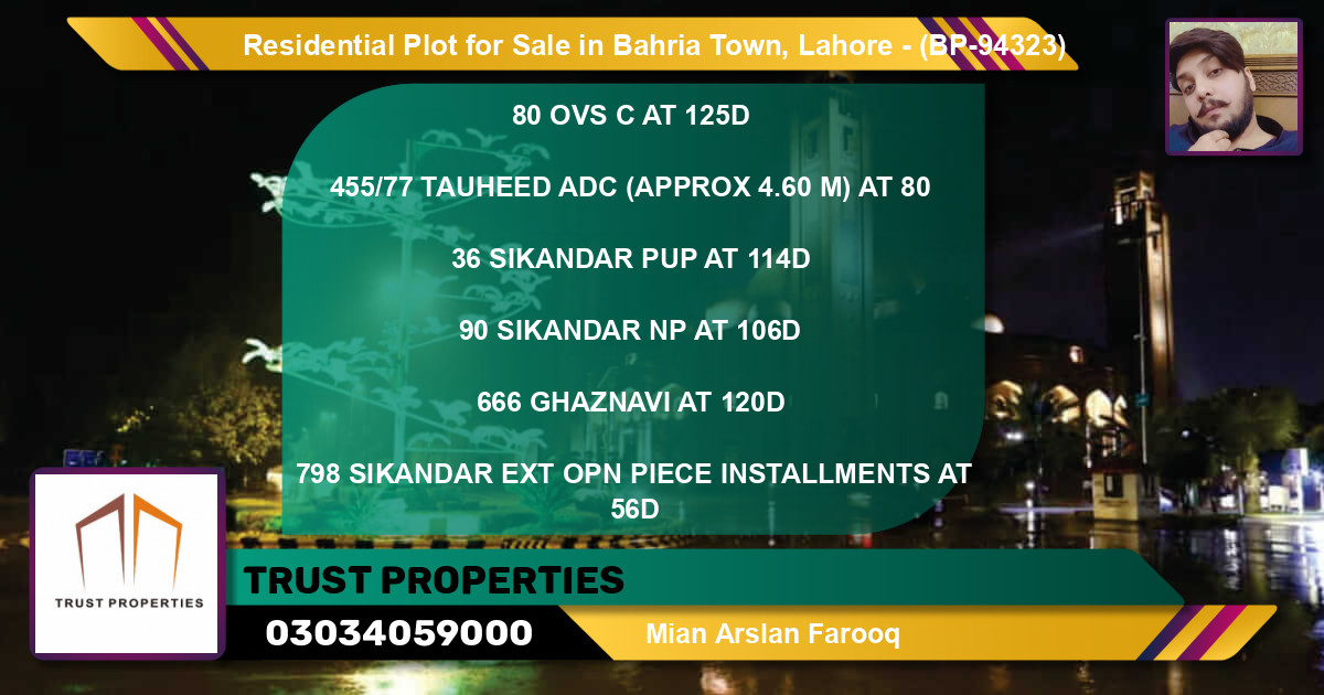 Residential Plot for Sale in Bahria Town, Lahore - (BP-94323)