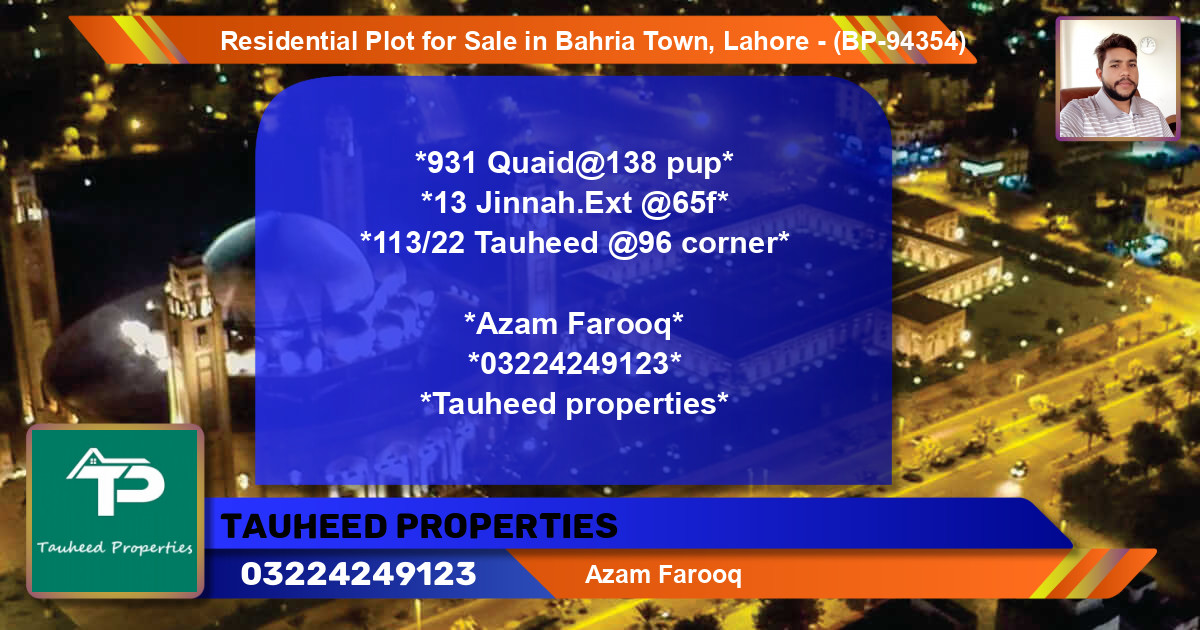 Residential Plot for Sale in Bahria Town, Lahore - (BP-94354)