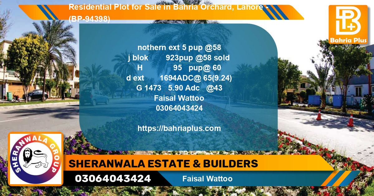 Residential Plot for Sale in Bahria Orchard, Lahore - (BP-94398)