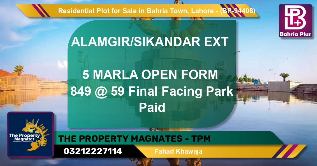 Residential Plot for Sale in Bahria Town, Lahore - (BP-94408)