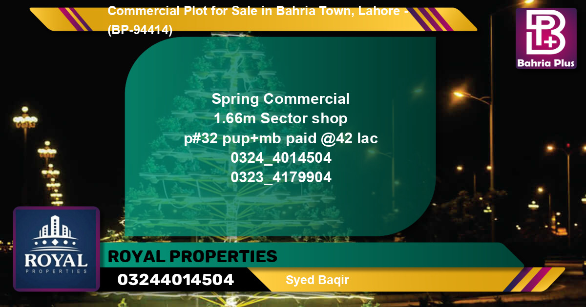 Commercial Plot for Sale in Bahria Town, Lahore - (BP-94414)
