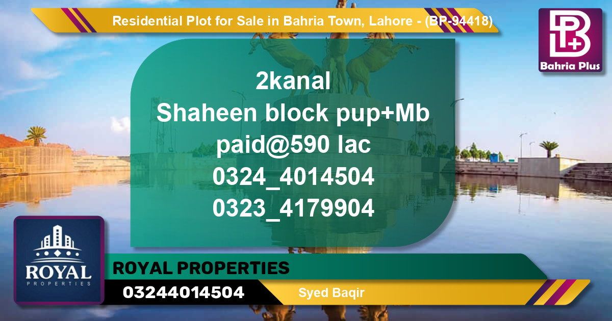Residential Plot for Sale in Bahria Town, Lahore - (BP-94418)