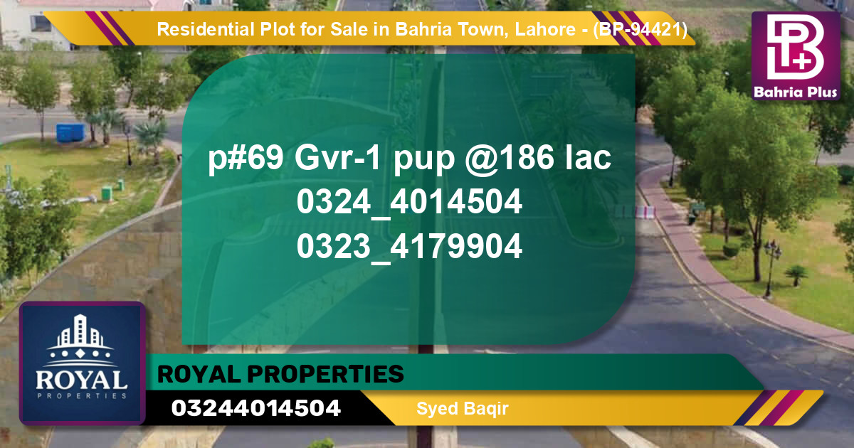 Residential Plot for Sale in Bahria Town, Lahore - (BP-94421)