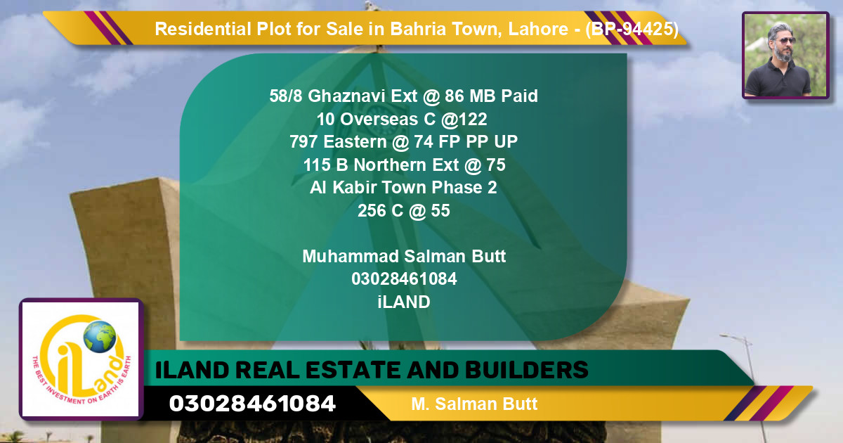 Residential Plot for Sale in Bahria Town, Lahore - (BP-94425)