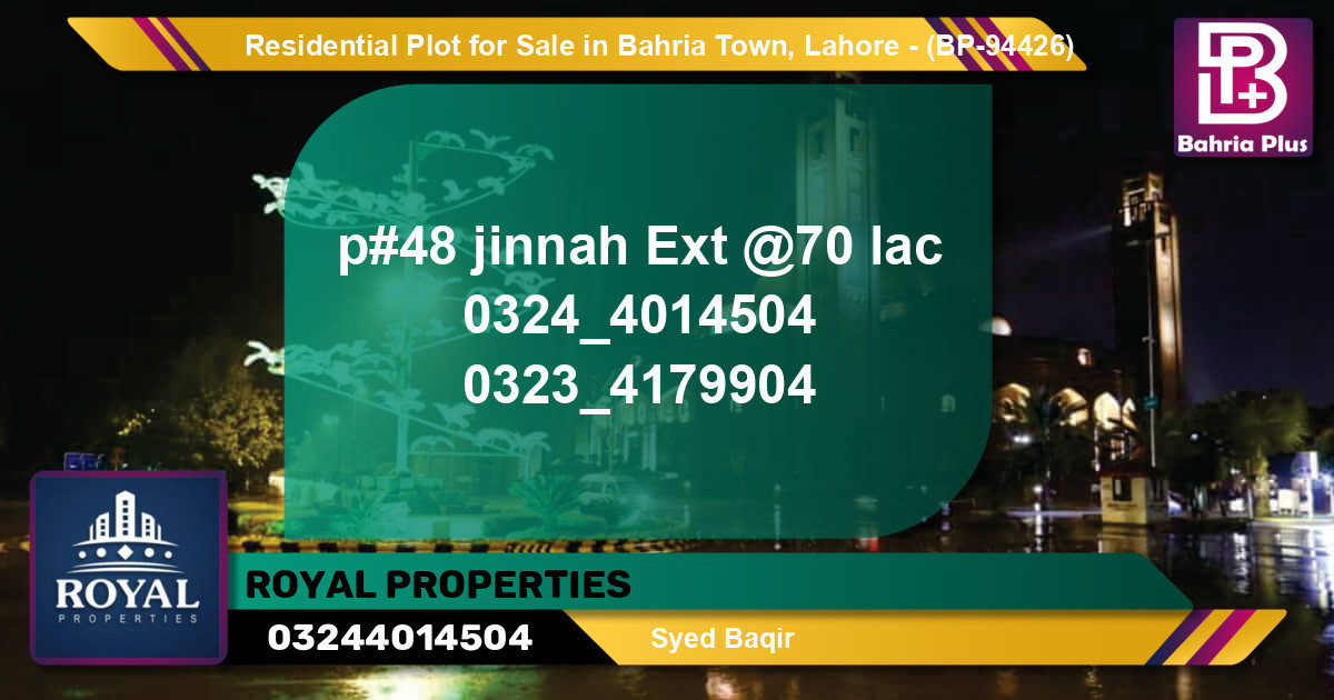 Residential Plot for Sale in Bahria Town, Lahore - (BP-94426)