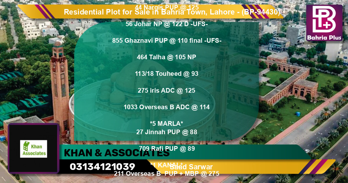 Residential Plot for Sale in Bahria Town, Lahore - (BP-94430)