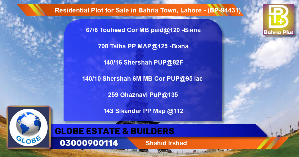 Residential Plot for Sale in Bahria Town, Lahore - (BP-94431)