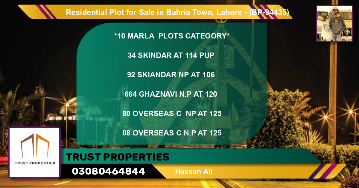 Residential Plot for Sale in Bahria Town, Lahore - (BP-94435)