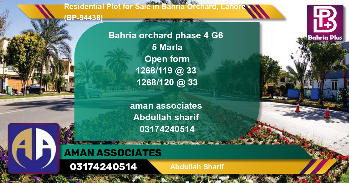 Residential Plot for Sale in Bahria Orchard, Lahore - (BP-94438)