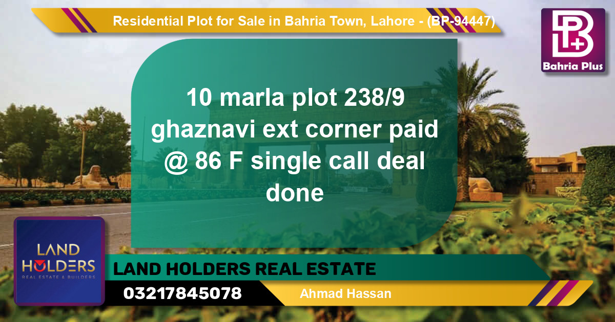 Residential Plot for Sale in Bahria Town, Lahore - (BP-94447)