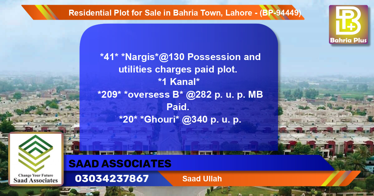 Residential Plot for Sale in Bahria Town, Lahore - (BP-94449)