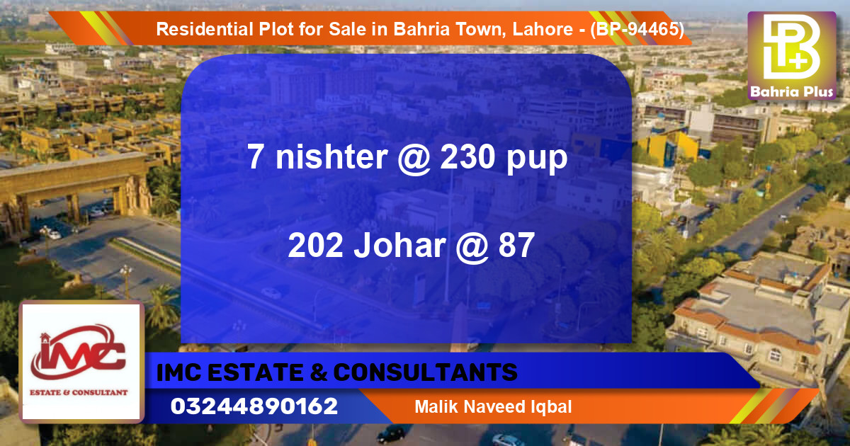 Residential Plot for Sale in Bahria Town, Lahore - (BP-94465)