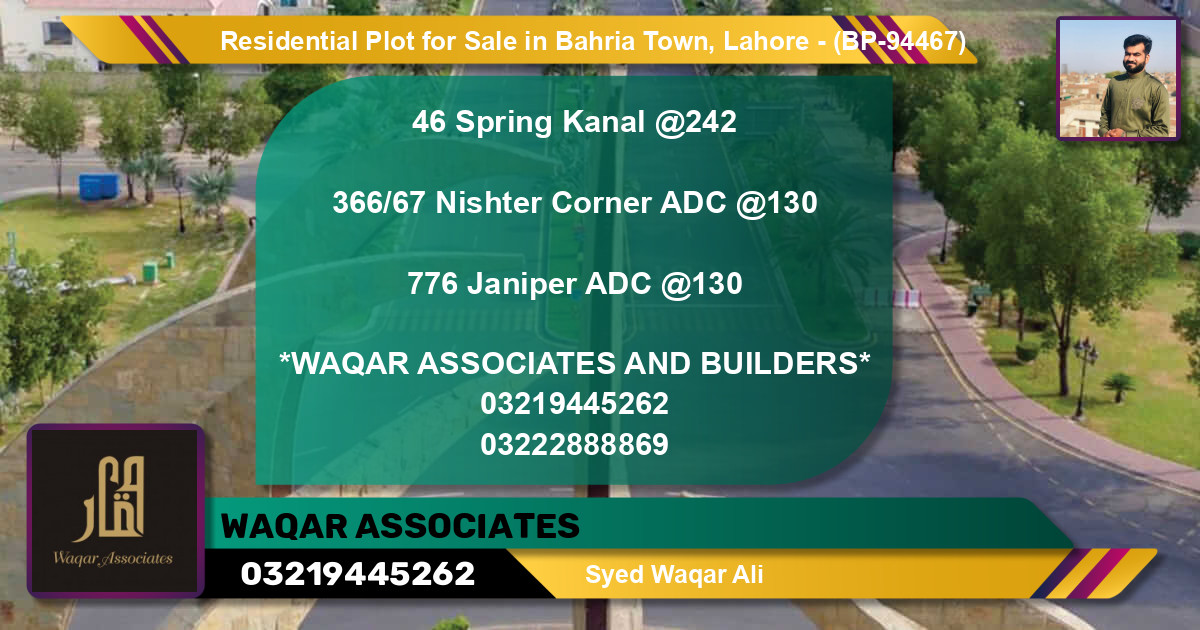 Residential Plot for Sale in Bahria Town, Lahore - (BP-94467)