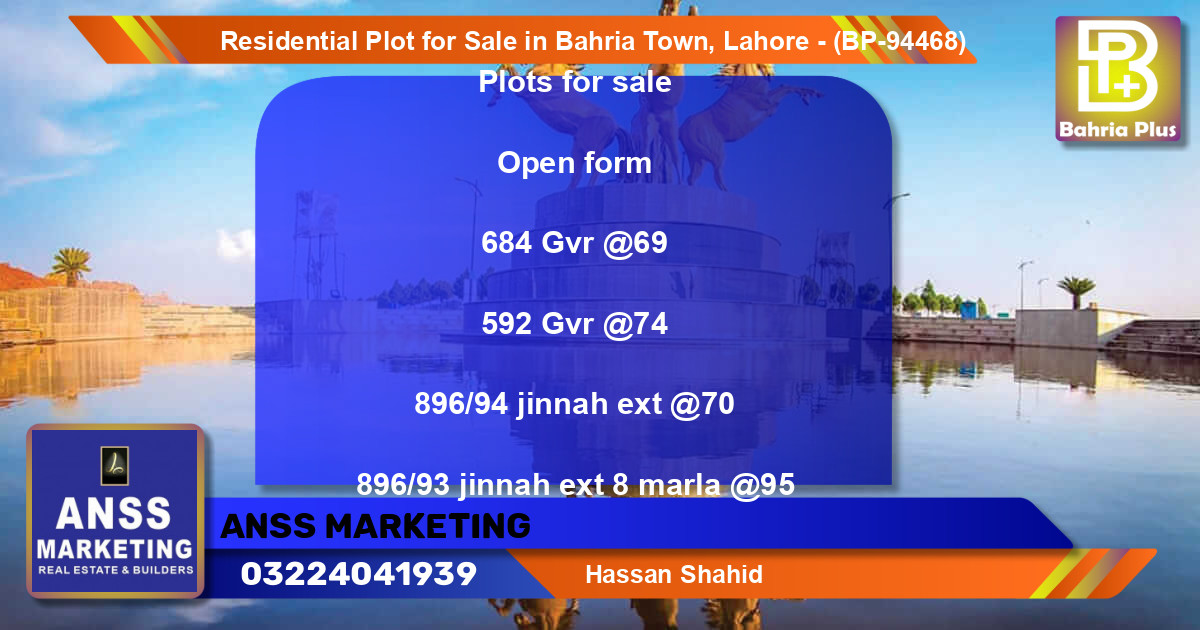 Residential Plot for Sale in Bahria Town, Lahore - (BP-94468)