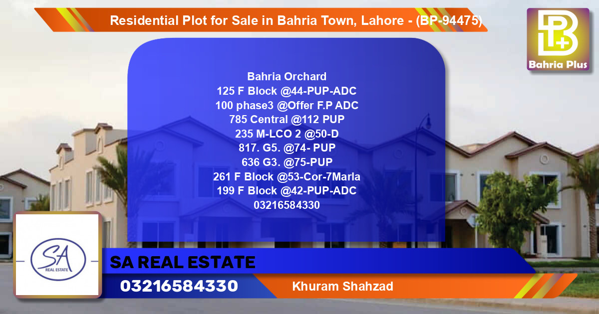 Residential Plot for Sale in Bahria Town, Lahore - (BP-94475)