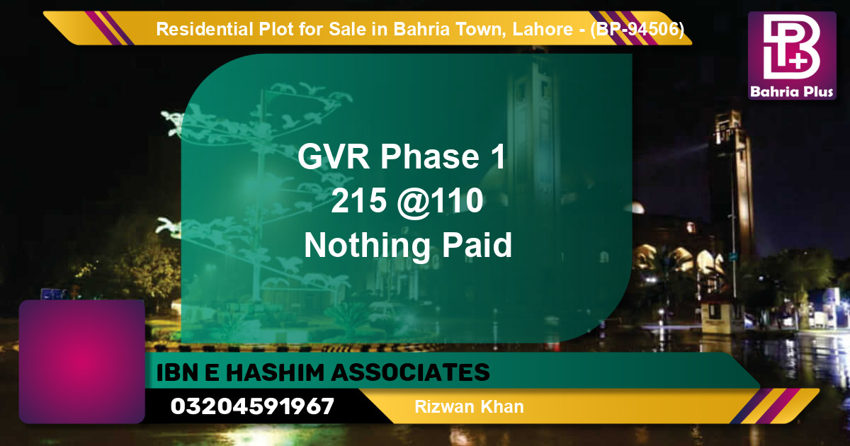 Residential Plot for Sale in Bahria Town, Lahore - (BP-94506)
