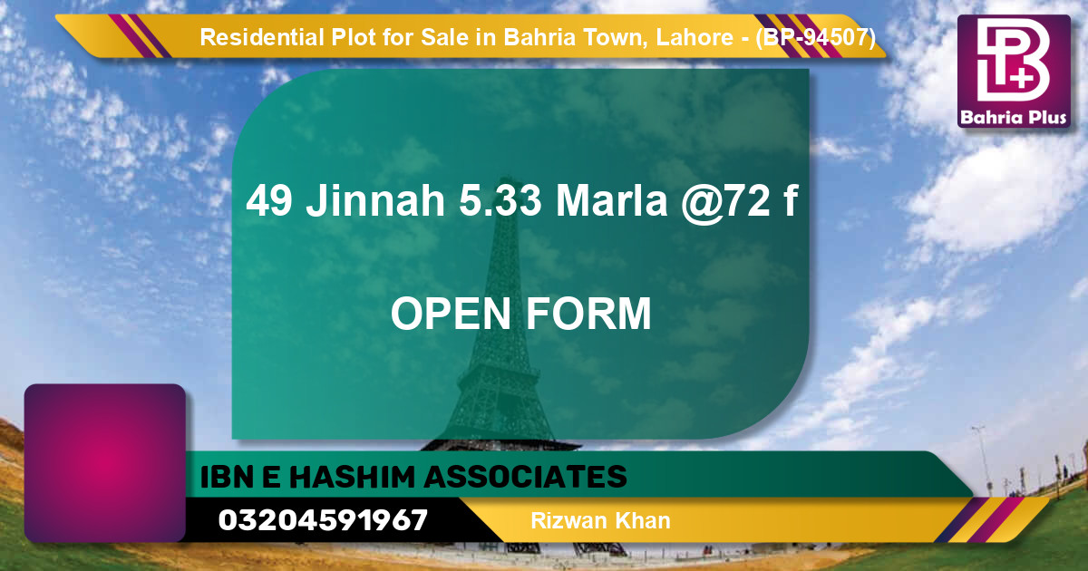 Residential Plot for Sale in Bahria Town, Lahore - (BP-94507)