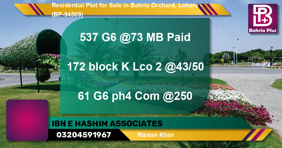 Residential Plot for Sale in Bahria Orchard, Lahore - (BP-94509)