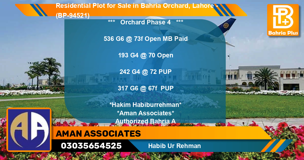 Residential Plot for Sale in Bahria Orchard, Lahore - (BP-94521)