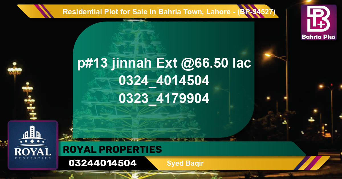 Residential Plot for Sale in Bahria Town, Lahore - (BP-94527)
