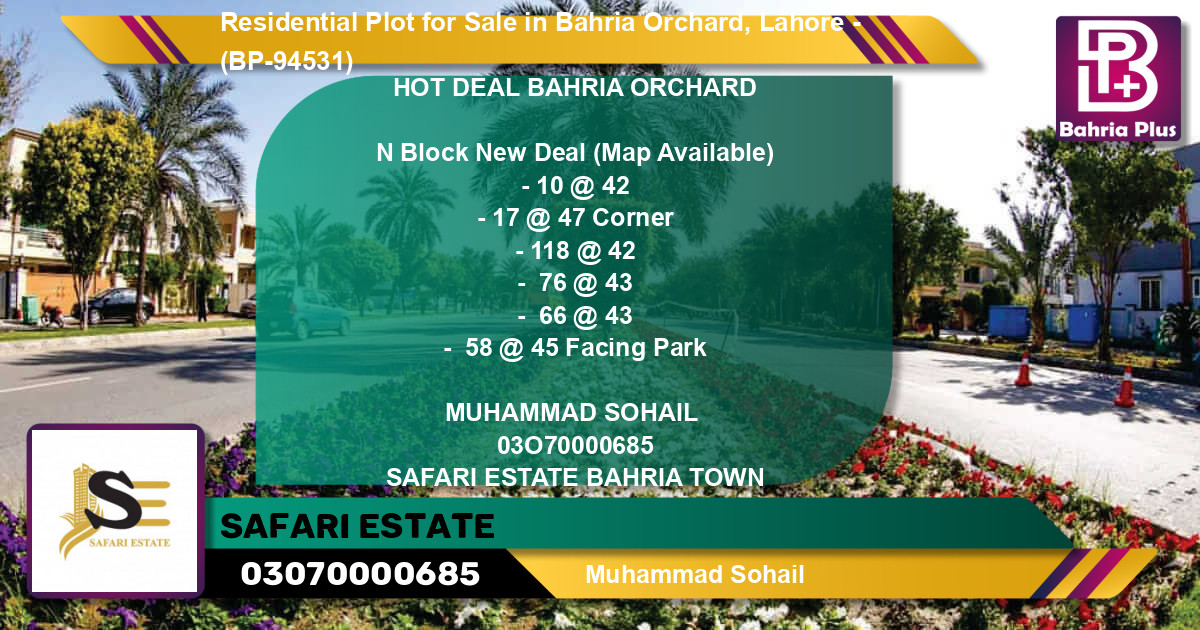 Residential Plot for Sale in Bahria Orchard, Lahore - (BP-94531)