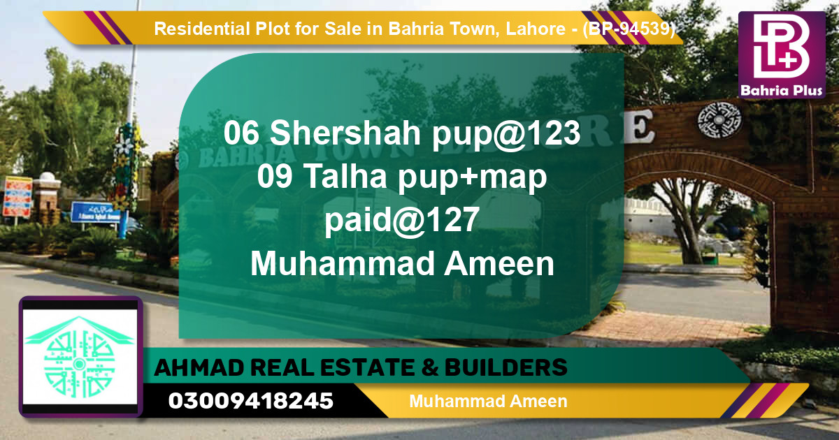 Residential Plot for Sale in Bahria Town, Lahore - (BP-94539)