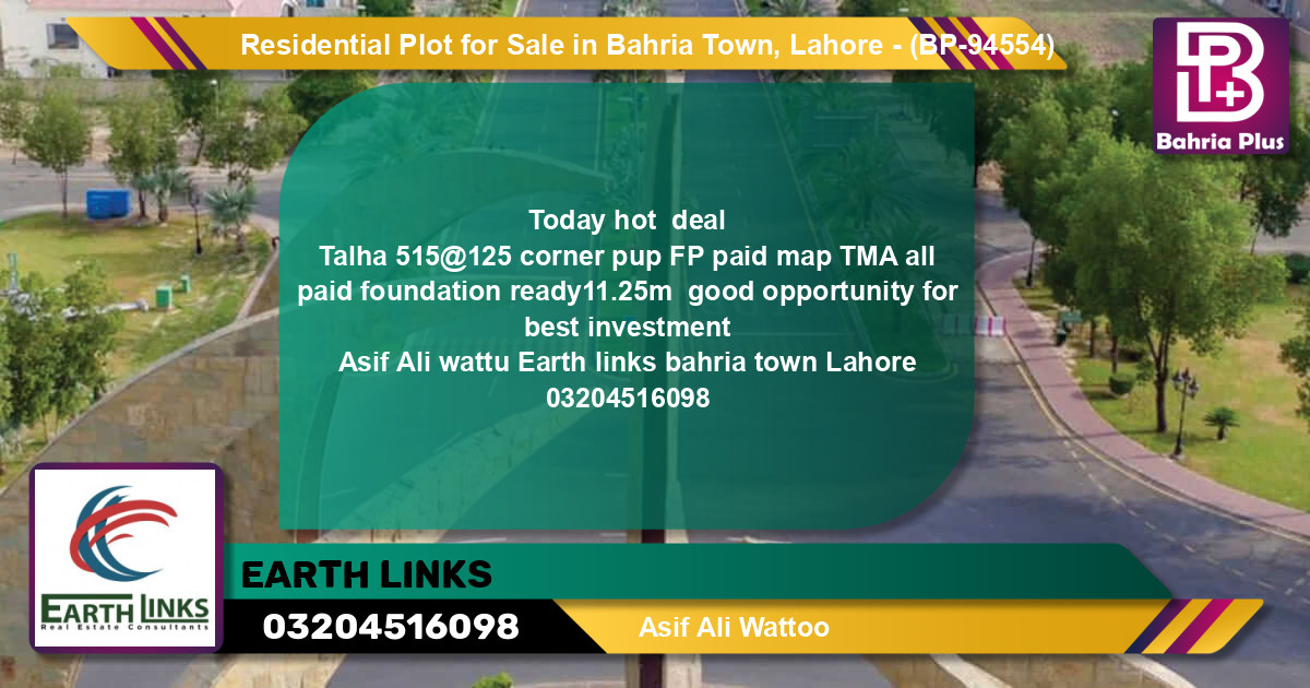 Residential Plot for Sale in Bahria Town, Lahore - (BP-94554)