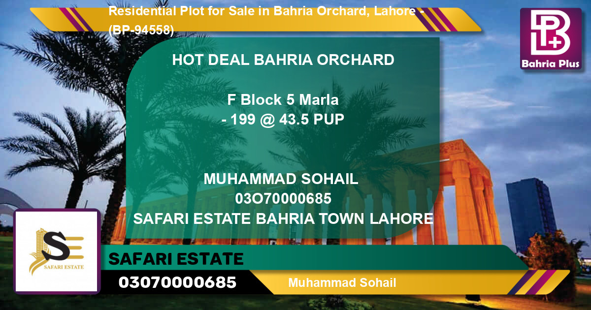 Residential Plot for Sale in Bahria Orchard, Lahore - (BP-94558)