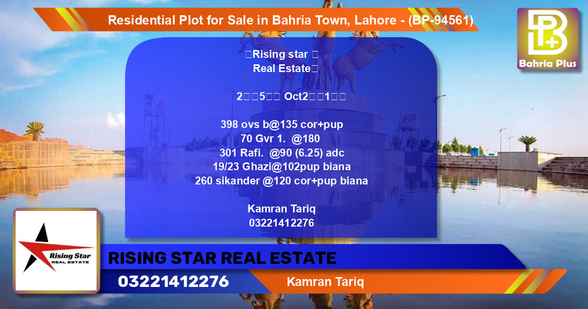 Residential Plot for Sale in Overseas B -  Bahria Town, Lahore - (BP-94561)