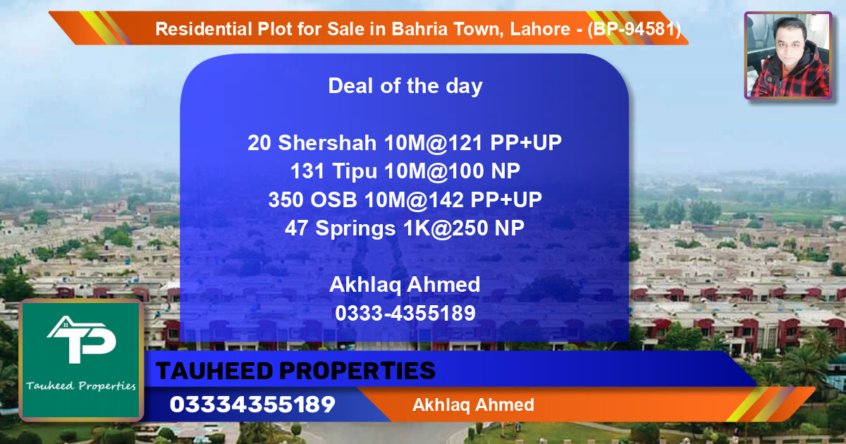 Residential Plot for Sale in Bahria Town, Lahore - (BP-94581)
