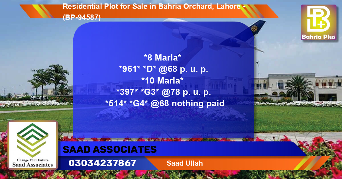 Residential Plot for Sale in Bahria Orchard, Lahore - (BP-94587)