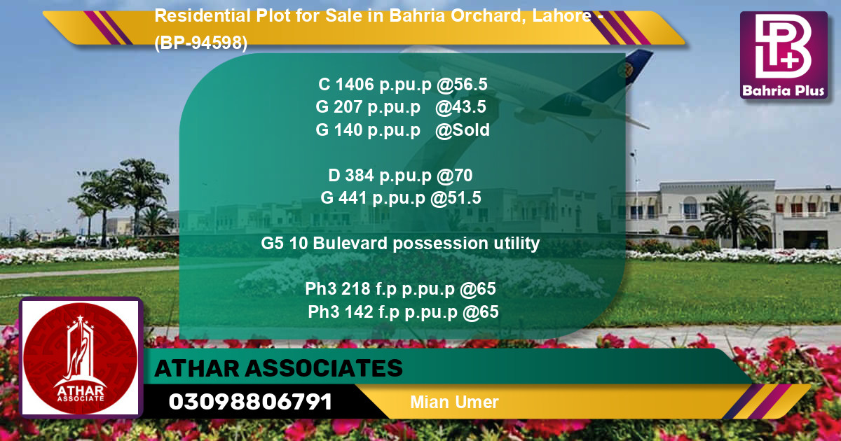 Residential Plot for Sale in Bahria Orchard, Lahore - (BP-94598)