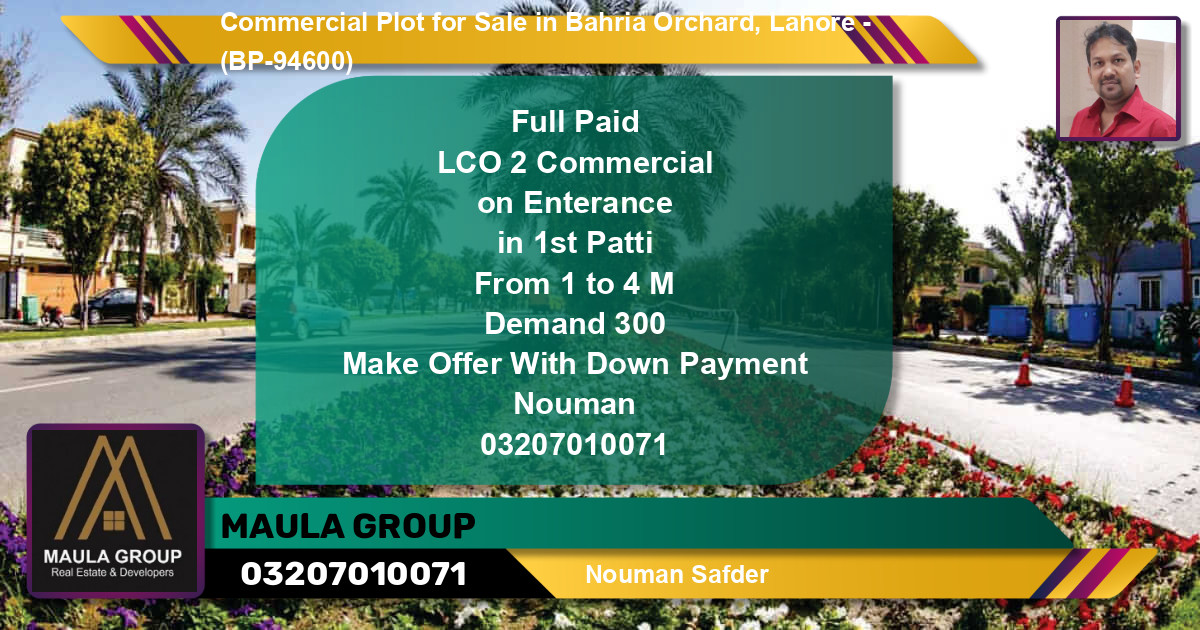 Commercial Plot for Sale in Bahria Orchard, Lahore - (BP-94600)