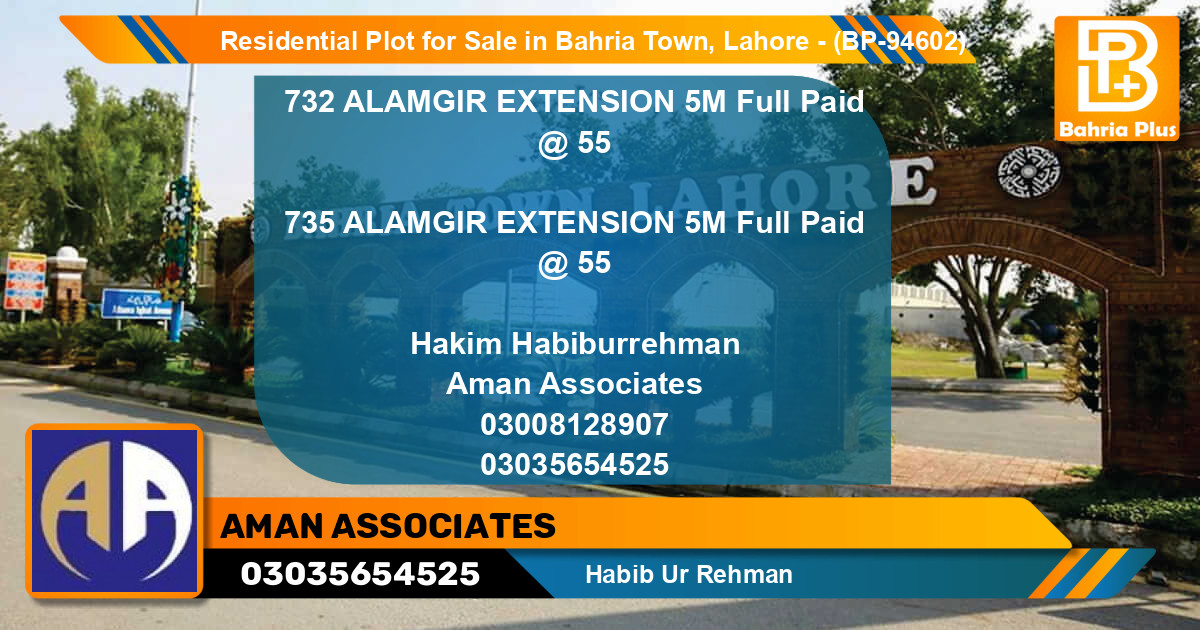 Residential Plot for Sale in Sector F - Alamgir Block -  Bahria Town, Lahore - (BP-94602)