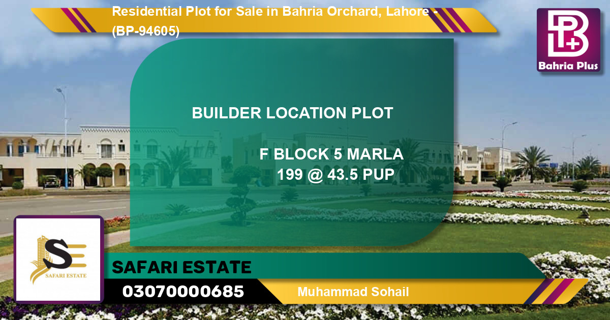 Residential Plot for Sale in Bahria Orchard, Lahore - (BP-94605)